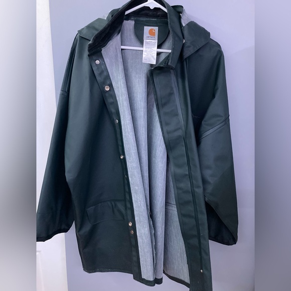 Carhartt Mens Large Surrey Rain Coat Jacket Dark Olive Green w/Hood (Waterproof) - Picture 3 of 11